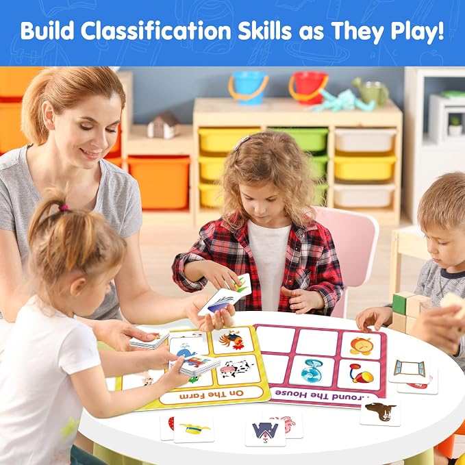 EAMAY Building Language and Matching Games Set with 6 Sorting Mats and 36 Everyday Objects Pieces Special Education Classroom,Sorting Toys for Toddlers 1-3