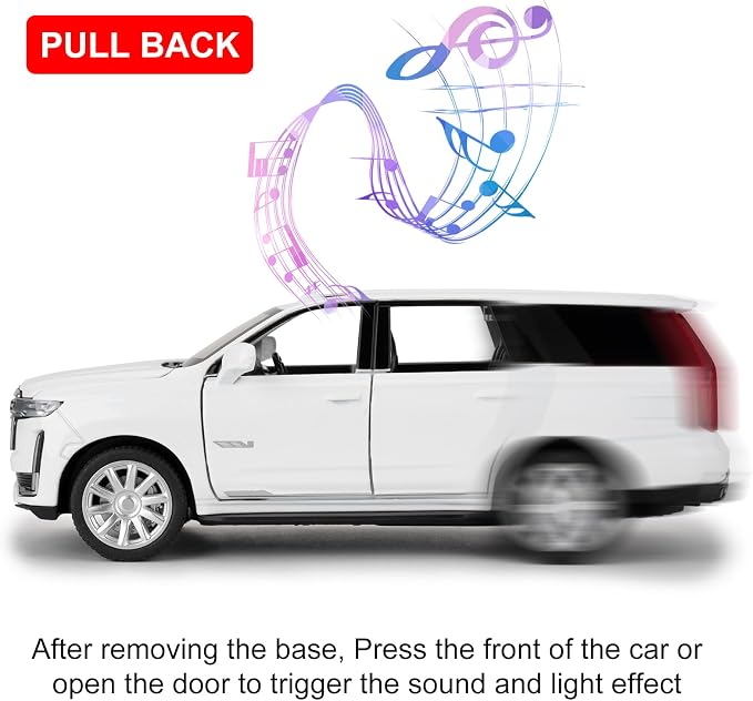 WAKAKAC Escalade SUV Model Cars, 1:32 Toy Cars Pull Back Die-cast Vehicles, Collectible Cars with Sounds＆Lights for Kids Boys Girls and Adults (White)