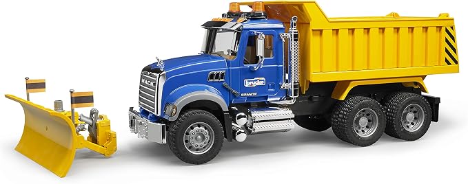 Bruder Mack Granite Dump Truck with Snow Plow & Light/Sound | Realistic 21" Construction Toy for Indoor & Outdoor Pretend Play