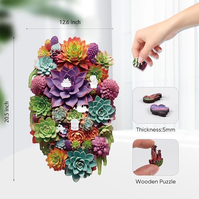 Delobil Puzzles for Adults 500 Pieces with Puzzle Saver - Succulent Wooden Puzzle Unique Adult Jigsaw Puzzles Brain Teaser Family Game Gift 20.5'' X12.6''