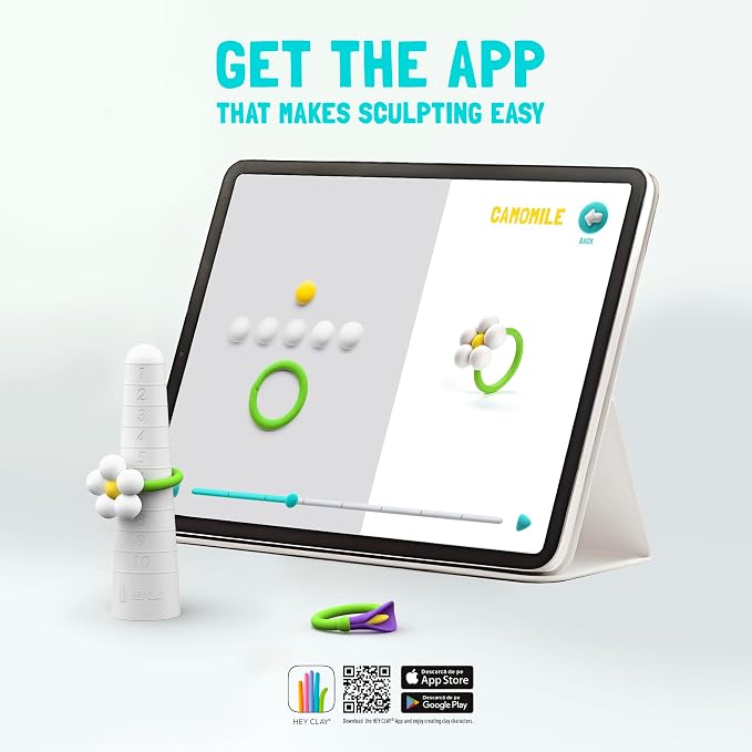 HEY CLAY Bijou - Clay Kit for Accessories Creation - Air Dry Clay with Tools and Fun Interactive App for Kids 3+ (Flower Rings)