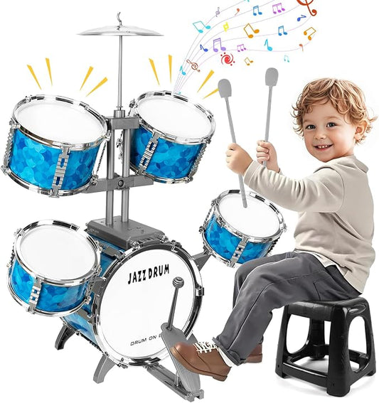 Kids Drum Set 5 Piece Drums Set for Toddlers 3-5, Toddler Drum Set 5-7 Musical Instrument Toys Percussion Birthday for 3 4 5 6 7 8 Years Old Kid Girls Boys
