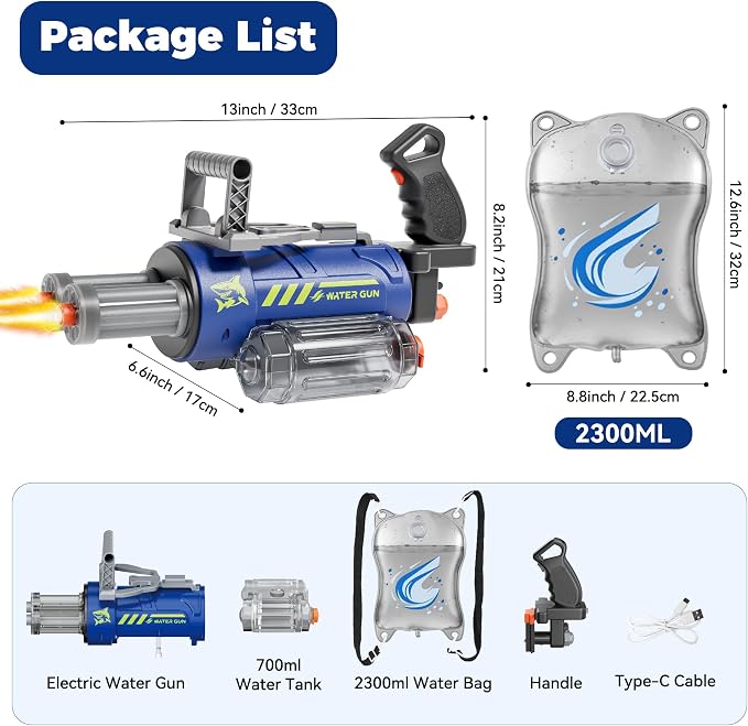Electric Water Gun for Adults & Kids,3000 ML Capacity Voice Control Automatic Water Guns, 26-30 FT Long Range Gatling Watergun with LED Lights, Squirt Water Guns Summer Pool Toys for Boys Girls