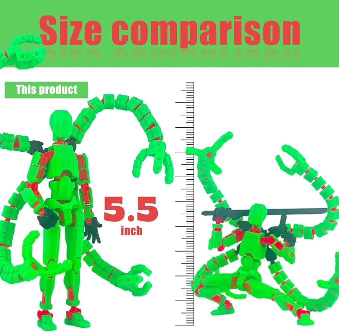 Already Assembled T13 Action Figure Accessories,T13 Multi-Jointed Movable,for Collectors Desktop Decorations t-13 Movability 3D Printed Toys (Green, 5.5inch)
