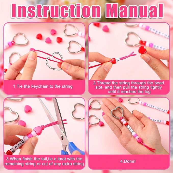 Landical 564 Pcs Mother's Day Keychain Craft DIY Heart Bead Keychain Making Kit Adjustable Letter Bead Galentine's Day Friendship Love Mom Gift Jewelry Accessories Valentine Party Favor(Sweet Color)
