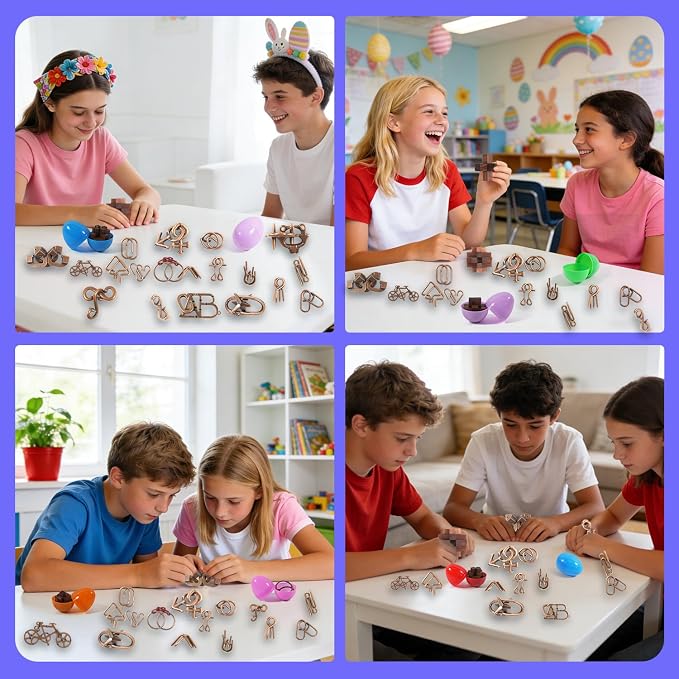 24 Pcs Brain Teaser Puzzles for Adults and Teens - Metal Puzzles 3D Puzzle Game Toys for Adults Teens - Wooden Unlock Interlocking Puzzle Adult IQ Education Smart Toys
