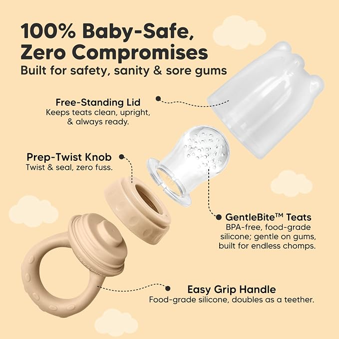 KeaBabies Baby Fruit Feeder 2pk - Silicone Baby Food Feeder for Babies 6-12 Months, Breast Milk Popsicle Teether, Weaning, Pacifier, Freeze Frozen Solid Food, Infant Feeding Essential (Terracotta)