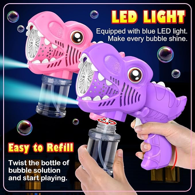 Yunaking Bubble Gun Toys for Girls: Bubble Machine for Kids 2 Rechargeable Dino Toys Easter Basket Stuffers Gift for 3 4 5 6 7 8 Girls Toddlers Ages 4-6 Outdoor Summer Birthday Christmas Valentines