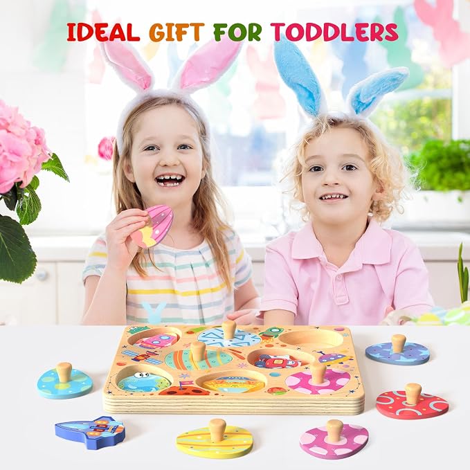 Zeoddler Wooden Puzzles for Toddlers, 8 Pcs Space Matching Egg Puzzle, Solar System for Kids, Montessori Toys for Boy Girl Easter Birthday Gifts, Educational Toys for Boys, Girls