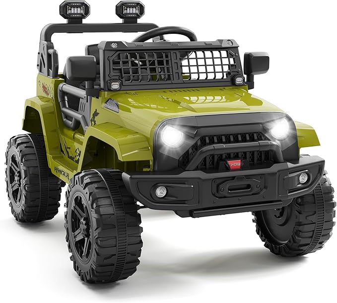 Ride on Truck Car 12V Kids Electric Vehicles with Remote Control Spring Suspension, LED Lights, Bluetooth, 2 Speeds