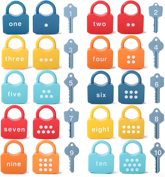 Dinhon Kids Learning Locks with Keys Numbers Matching & Counting Montessori Educational Toys for Ages 3 4 5 Boys and Girls Preschool Games Gifts