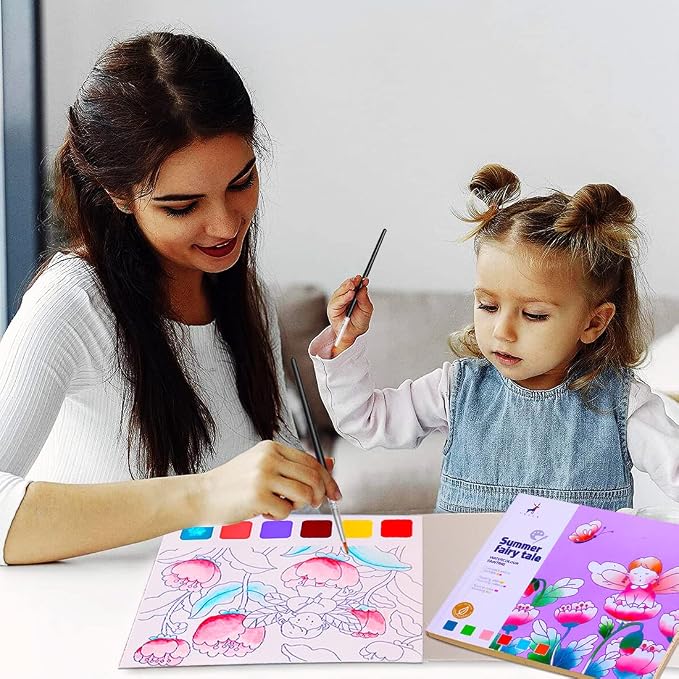 JUNQIU Watercolor Coloring Books for Kids Ages 4-8, Pocket Watercolor Painting Book for Toddlers, Arts and Crafts for Girls Gifts, Stocking Stuffers For Kids