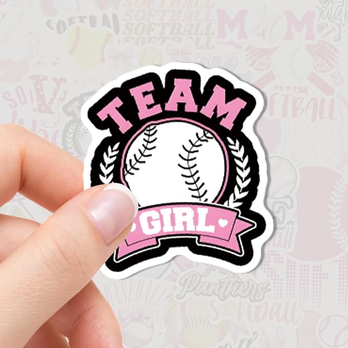 QTL Pink Softball Stickers for Girls Teens, Softball Party Supplies, Waterproof Vinyl Stickers for Water Bottle Laptop, 50Pcs