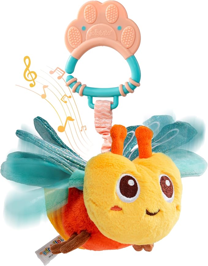 Jollybaby Musical Flying Dragonflies Toy - Car Seat, Stroller, Crib & Play Gym Hanging Toys for Baby 0-6-12-24 Months, Tummy Time Sensory Music Toy for Infant Boys and Girls Gifts