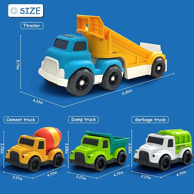 Toddlers Toys Truck for 3 4 5 6 Year Old, Toddler Car Toys Dump Truck Toys and Mixer Cement Toy,Construction Vehicle Toys Set for Kids Christmas Birthday Gifts for Toddler Boy Girl 3-4