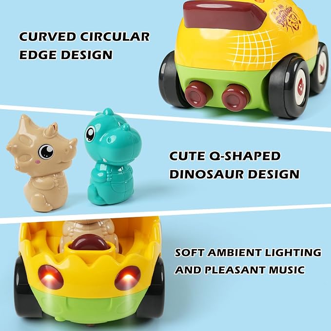 2-Pack Remote Control Dinosaur Toy Car for Kids - Birthday Gifts for Boys Toddlers Ages 18+ Months, 2 3 4 5 Year Old, Dino RC Vehicle with Lights and Music