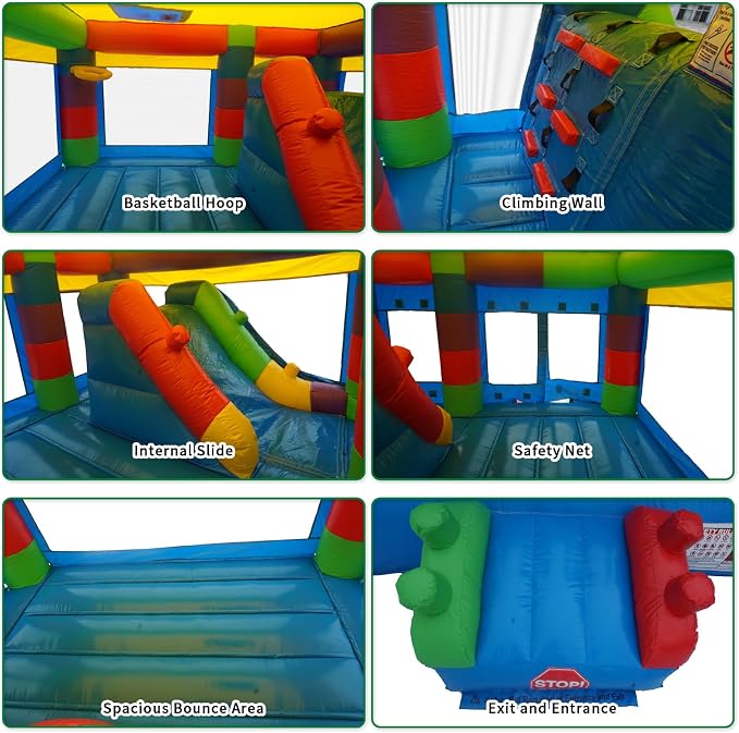 Semi Commercial Bounce House for Kids,Built-in Slide,for Outdoor Party (Building Block Ver1 Without Blower)