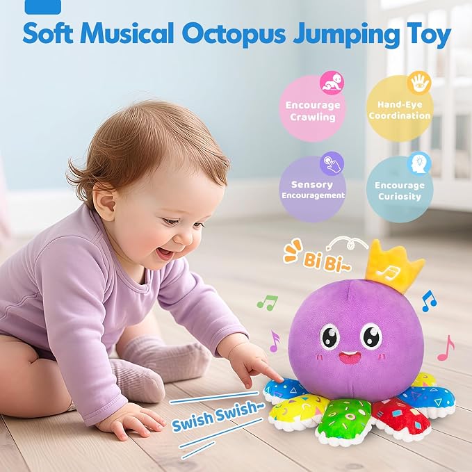 GMAOPHY Baby Toy for 6-12-18 Months – Interactive Crawling Octopus Plush Toy with Music & Sound, Dancing, Tummy Time Toy & Motor Skills Development, for 1 2 3 Year Old Boys & Girls, Birthday Gift