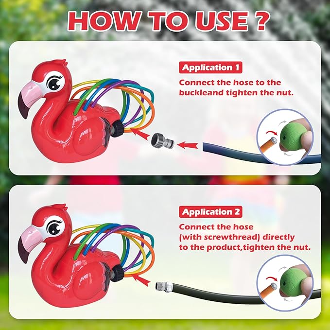 Water Sprinkler Toy for Kids, Outdoor Spinning Sprinkler with Wiggle Water Tubes, Connects to Garden Hose, Backyard Lawn Splash Toy for Summer Outdoor Play, Flamingo
