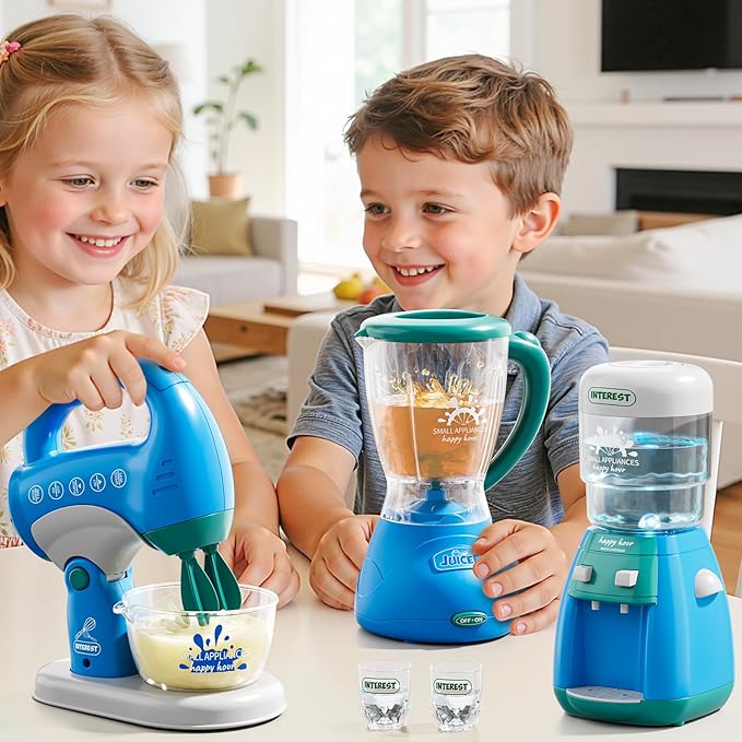 PEADUCK 3-in-1 Play Kitchen Appliances Set for Kids, Pretend Play Toys with Blender, Mixers, Water Dispenser, Realistic Sounds & Light, Birthday Gifts for 3-8 Year Old Girl