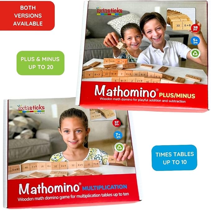 Multiplication Domino Math Game | Wooden Educational Algebra Toy | Learning Times Tables Dominoes for Classroom, Homeschooling 3rd 4th Grade MATHOMINO