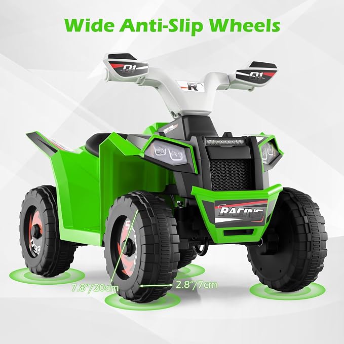 OLAKIDS 6V Kids ATV with Removable Trailer, Forward Backward Function, Widened & Wear-Resistant Wheels, Ride On Toy for Toddlers (Green)