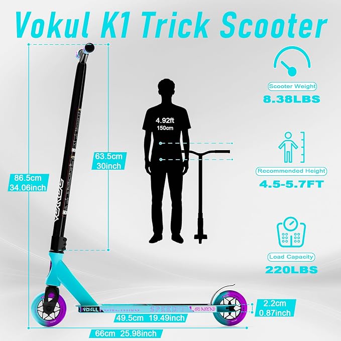 VOKUL K1 Pro Stunt Trick Scooter for Kids 8 Years and Up Freestyle Skate Park Street for Boys Girls