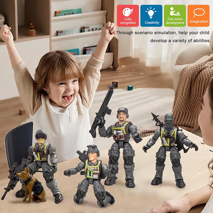 Army Men Action Figures, Toy Soldiers for Boys 4-7 6-8, Plastic Army Men Toys with 2 Dog Figures 6 Weapons Birthday Gift for Kids Boys Military Collectors
