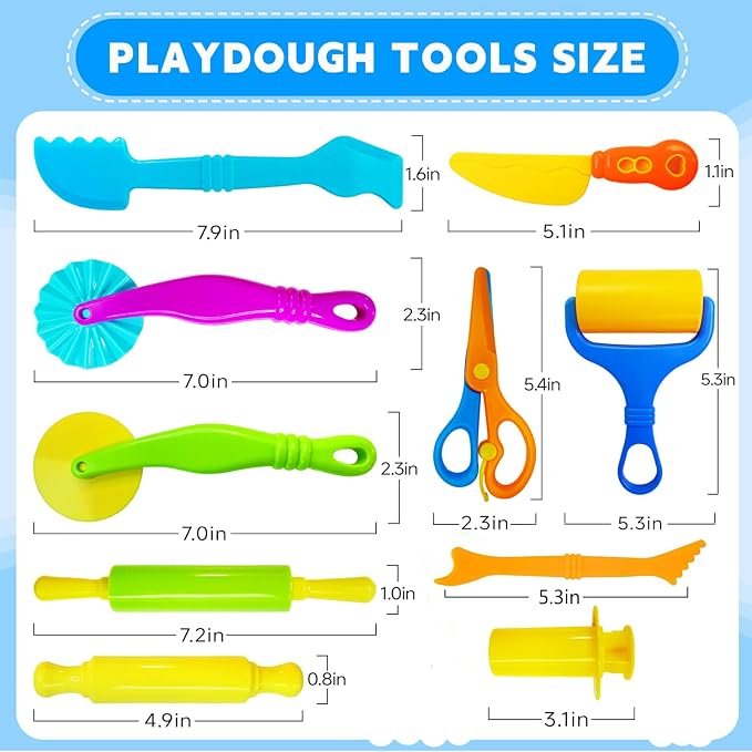 Dough Tool Set, 13Pcs Dough and Clay Play Tools Kit for Kids, Modeling Clay Accessories Includes Safety Scissors, Rolling Pins, Plastic Knife, Dough Extruder & Rollers