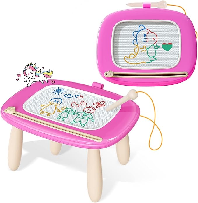 Kikidex Toddler Toys for 1-3 Years, Sturdy Magnetic Doodle Board, Reusable, No Mess, Educational Learning Toys for Kids Birthday (Rose)