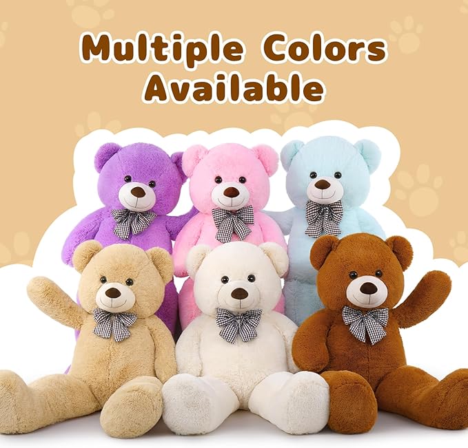 MaoGoLan Giant Teddy Bear 4 Feet,Adorable and Cuddly Big Bear Stuffed Animal 47", Classic Teddy Bear Plush Gift Decoration for Baby Shower,Party,Birthday,Valentines Day,Tan