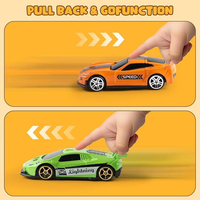 Die Cast Toy Cars with Catapult Launcher (Middle) | 2 die-cast sports cars with a manual press launcher for indoor racing and vehicle-themed play.