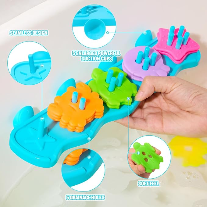 Bath Toys for Kids Ages 1-3, 21PCS | Fun & Mold Free Bath Toys for Toddler 2-4 | Educational Color Shape Sorter & Stacking with 20 Floating Pieces | Toddler Bathtub Toys with Mesh Bag for Girls Gift