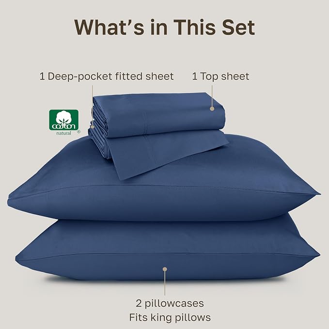 California Design Den King Size Sheets Set Cotton - Luxury Hotel 800 Thread Count Sateen, Natural 100% Cotton King Bed Sheets, Deep Pockets for a Snug Fit, Durable Bedding - Classic Blue