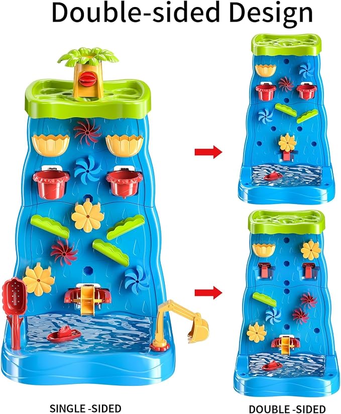 JUKUDAHU Water Table Waterfall Toy for Kids Ages 4-8, Water and Sand Activity Sensory Table, Double-Sided Beach Outdoor Toy, Birthday Gifts Toys for Toddlers Age 18M+ 2 3 4 5 Boys Girls
