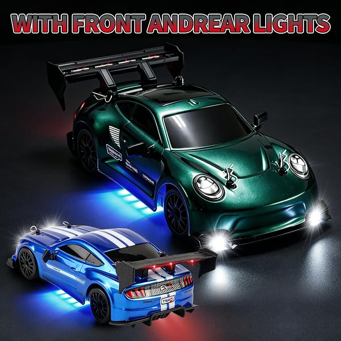 1:24 RC Drift Car, 20KM/H 4WD High Speed Remote Control Car with 2 Batteries, Extra Body Shell, Drift Tires, 10 Cones & LED Lights, 2.4GHz Racing Car Toy for Boys Girls.