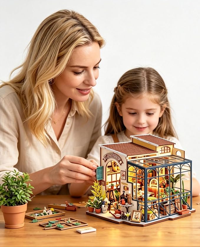 Rolife DIY Miniature House Kit Flower Shop, Tiny House Kit for Adults to Build, Mini House Making Kit with Furniture, Halloween/Christmas Decorations/Gifts for Family and Friends(Emily's Flower Shop)