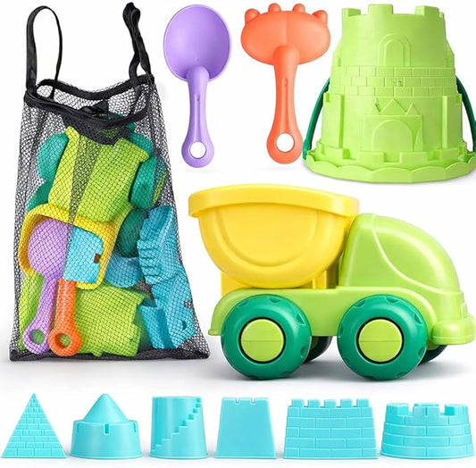 TOY Life Beach Toys for Toddlers Age 3-5, Sandbox Toy Building Sets with Sand Bucket Dump Truck and Waterproof Mesh Bag, Travel Sand Castle Toys for Kids