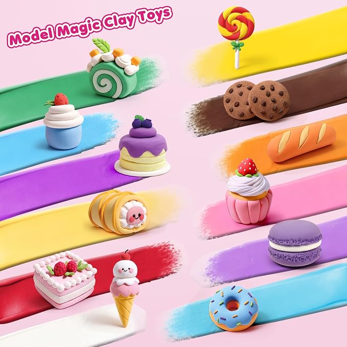 Air Dry Clay Kit for Kids, 12 Crafts Modeling Clay Model Magic, Clay Kits with Sculpting Tools & Tutorials, Safe & Non-Stick DIY Art Crafts, Toys Gift for Ages 3-12 Boys & Girls