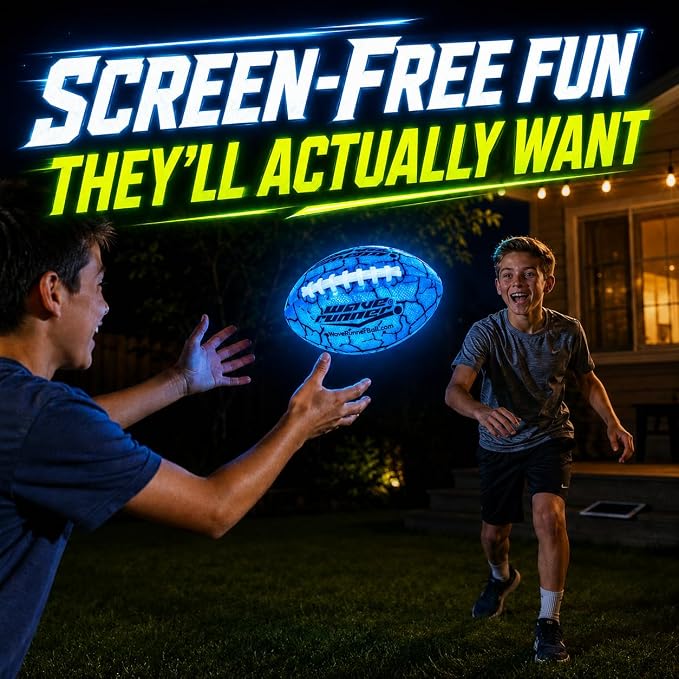 Wave Runner Light Up Football for Kids, Glow in The Dark LED Football, Rechargeable Football, Junior Size Waterproof Football Toy, Outdoor Football Gifts for Boys 8-12