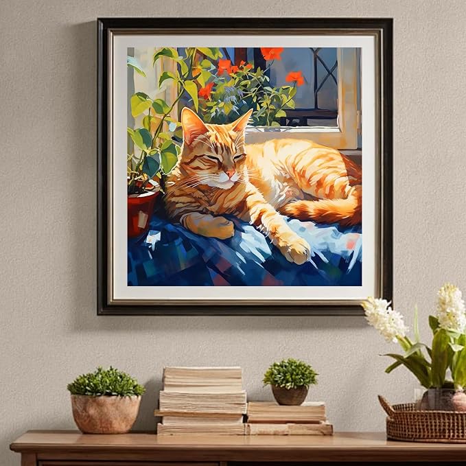 RYMILIE Black Cat Diamond Art Kits for Adults, 5D Full Round Drill Diamond Painting Kits for Beginners, DIY Diamond Dots Paintings Picture Arts Craft for Adults,Home Wall Decor 12 X 16Inch