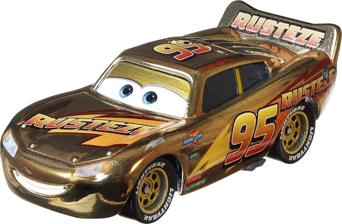 Disney Cars Golden Die-Cast Lightning McQueen 1:55Scale Movie Character for Racing and Storytelling Fun, Gift for Kids Age 3 Years and Older