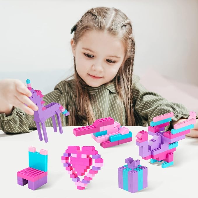 Building Bricks Set,Classic Colors Building Blocks Toys,Compatible with All Major Brands,Birthday Gift for Kids (Pink-Purple 1000PCS)