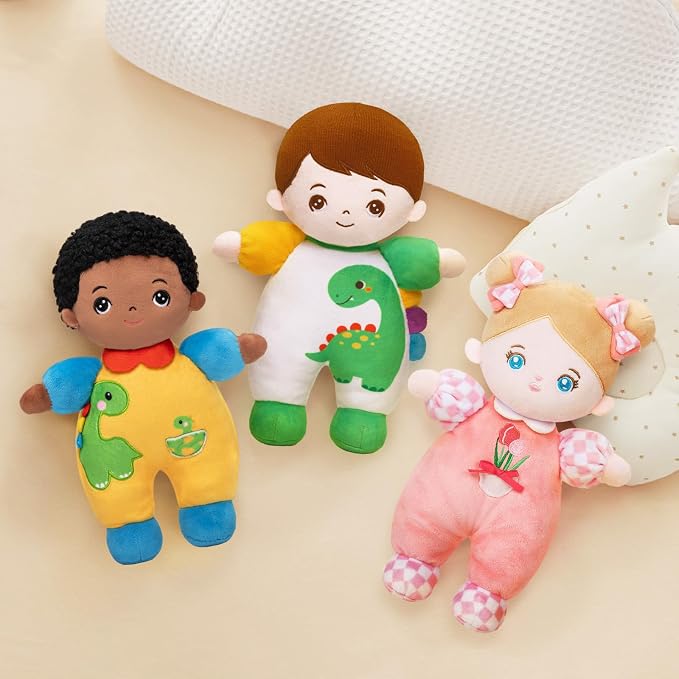 OUOZZZ Soft Boy Baby Doll 10" - First Birthday Toys for 1 Year Old Boy, Ideal 1 Year Old Boy Gifts & Baby Boy Gifts, Snuggle Buddy for Infants Dinosaur Toy