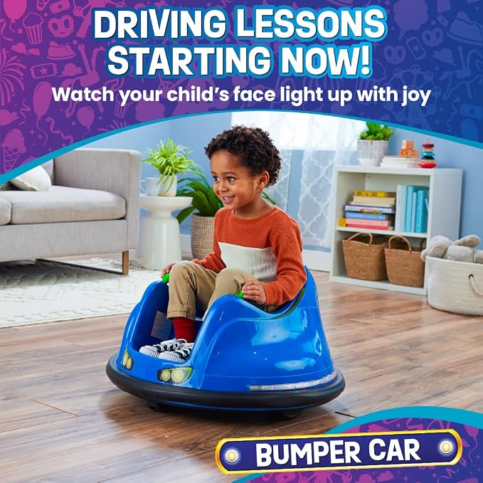 Flybar FunPark Electric Bumper Car 6V for Toddlers, Kids, Baby Ride On Toys, Ages 1.5-4 Years, LED Lights, 360 Degree Spin, Supports up to 66 pounds (No Remote)