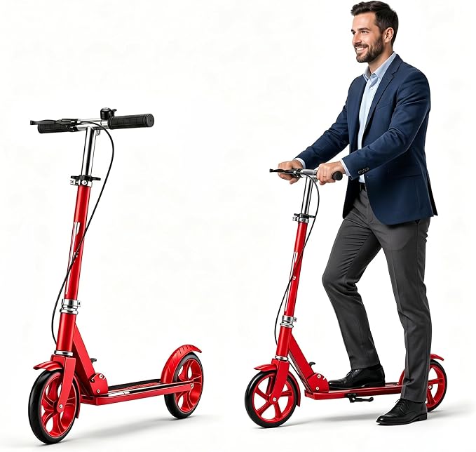 Scooters for Kids 8-12, Teens & Adults - Foldable&Portable Commuter Scooter with 8" Wheels, Bell, Hand Brake & Adjustable Height 30"-40.5", 240 lbs, Manual Push Scooter for Campus & Park