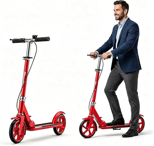 Scooters for Kids 8-12, Teens & Adults - Foldable&Portable Commuter Scooter with 8" Wheels, Bell, Hand Brake & Adjustable Height 30"-40.5", 240 lbs, Manual Push Scooter for Campus & Park