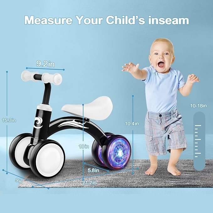 Gamfeiny Colorful Lighting Baby Balance Bike Toys for 1 Year Old Boy Girl Gifts, 10-36 Month Toddler Balance Bike, No Pedal 4 Silence Wheels & Soft Seat First Riding on Toys, 1st Birthday Gifts