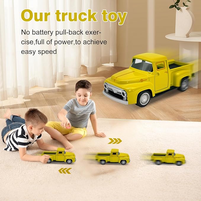 Little Yellow Truck Toy for Toddlers 2 3 4 5 6 7 8 Year Old Boys Girls,1:32 Alloy Toddlers Car Toy Driveable,Car Door Can Open,Toy Trucks for Kids Easter Christmas Birthday Gifts