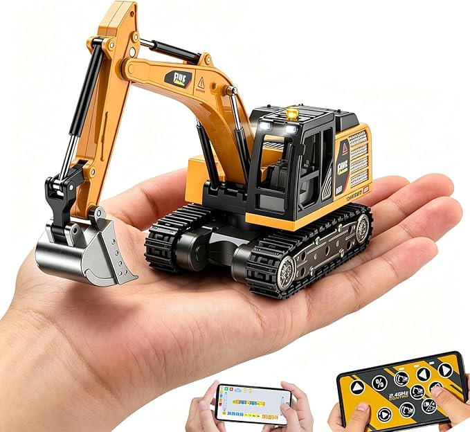 Remote Control Excavator Toy,1:64 mini RC Construction Vehicle Toys, STEM Tools for Learning Programming for Boys 3 4 5 6 7 8-12 Year Old Kids Christmas Birthday Gift (mini Excavator)